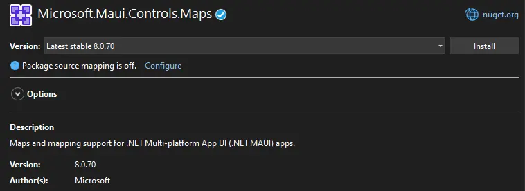 Installation du package Nuget Maui Controls Maps